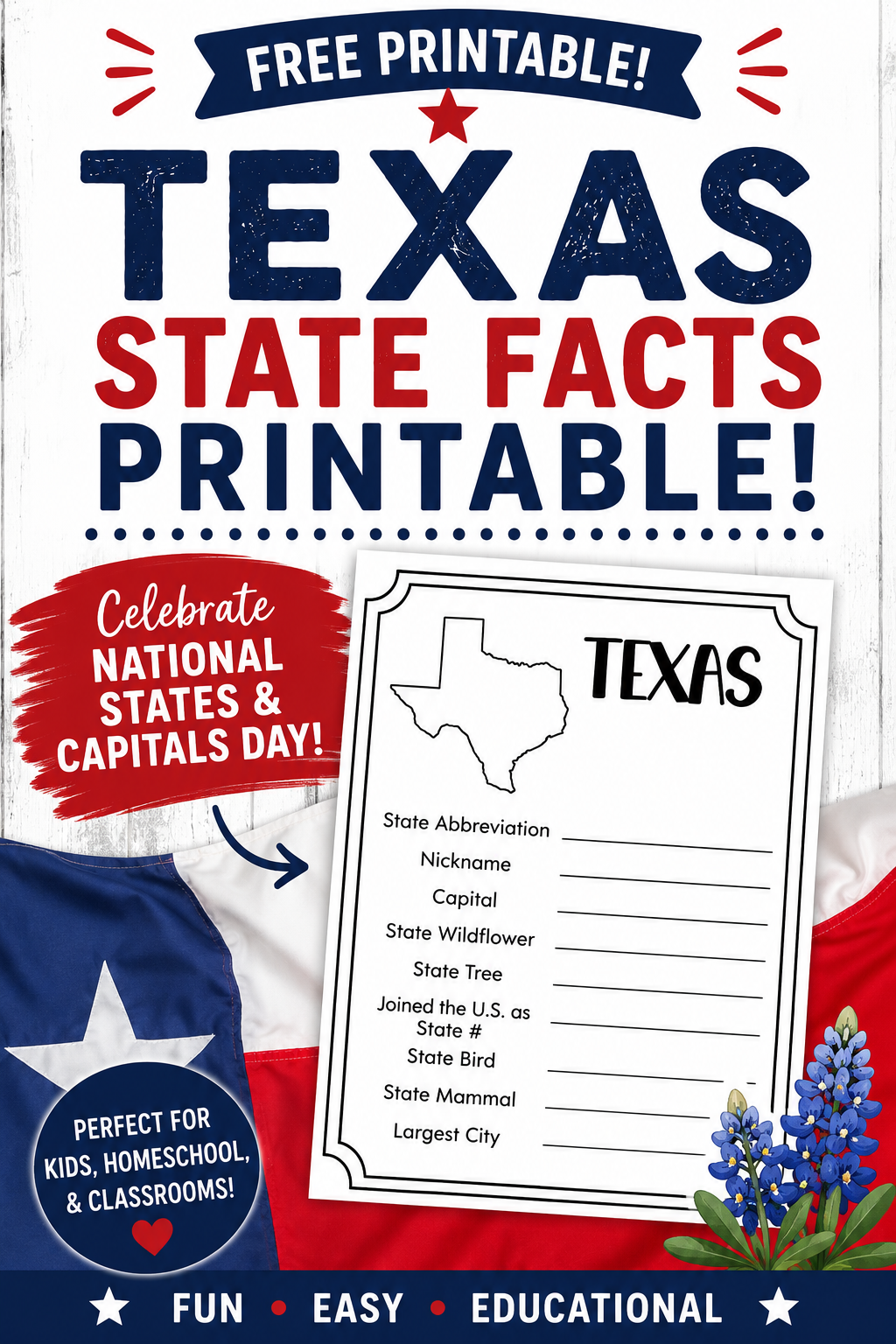 Celebrate National States and Capitals Day with a Texas Printable