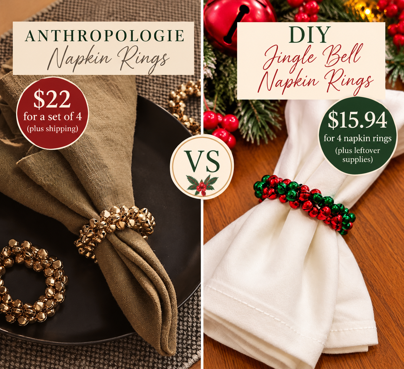 DIY Anthropologie-Inspired Jingle Bell Napkin Rings